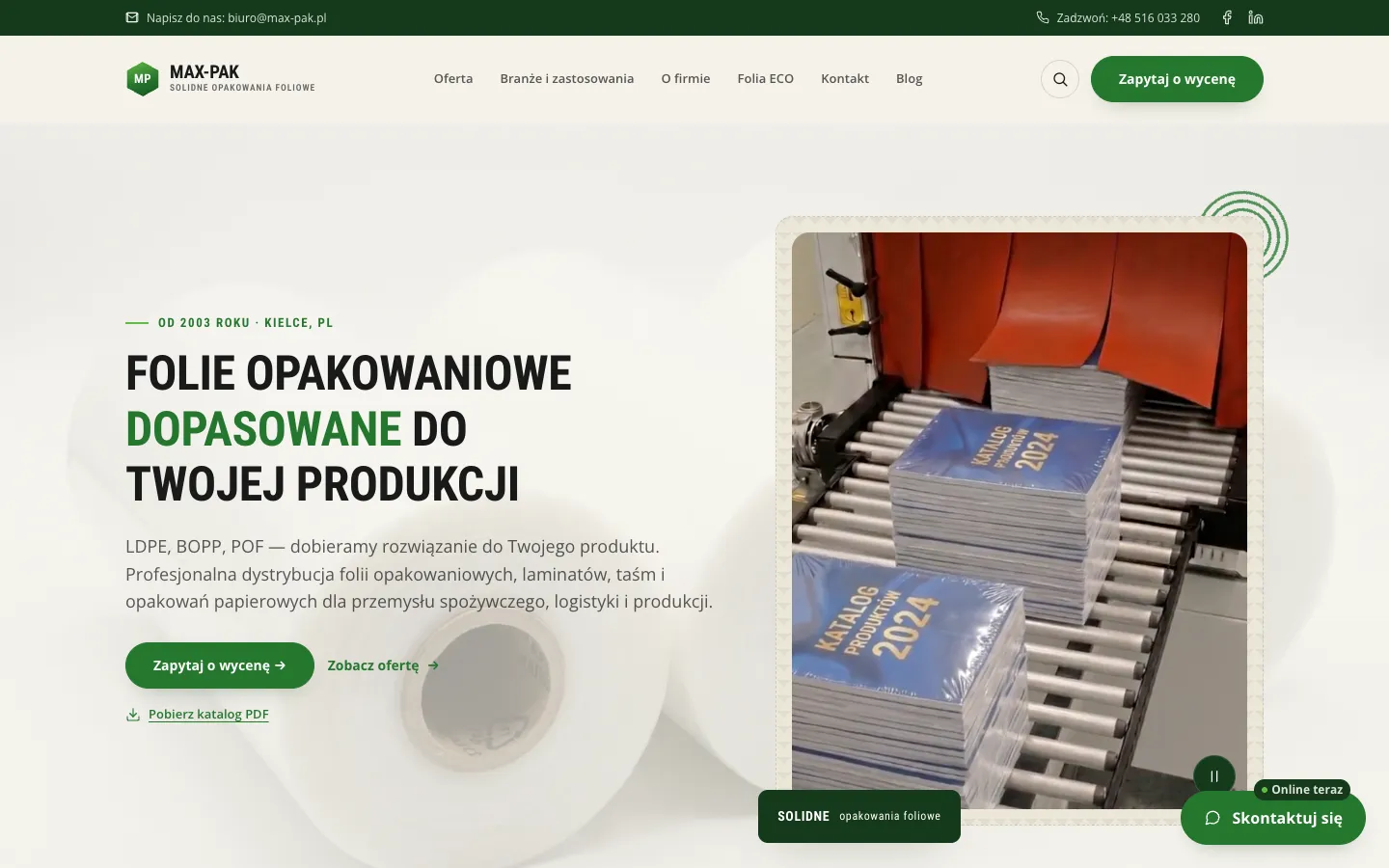 Max-Pak: strona główna na ekranie komputera