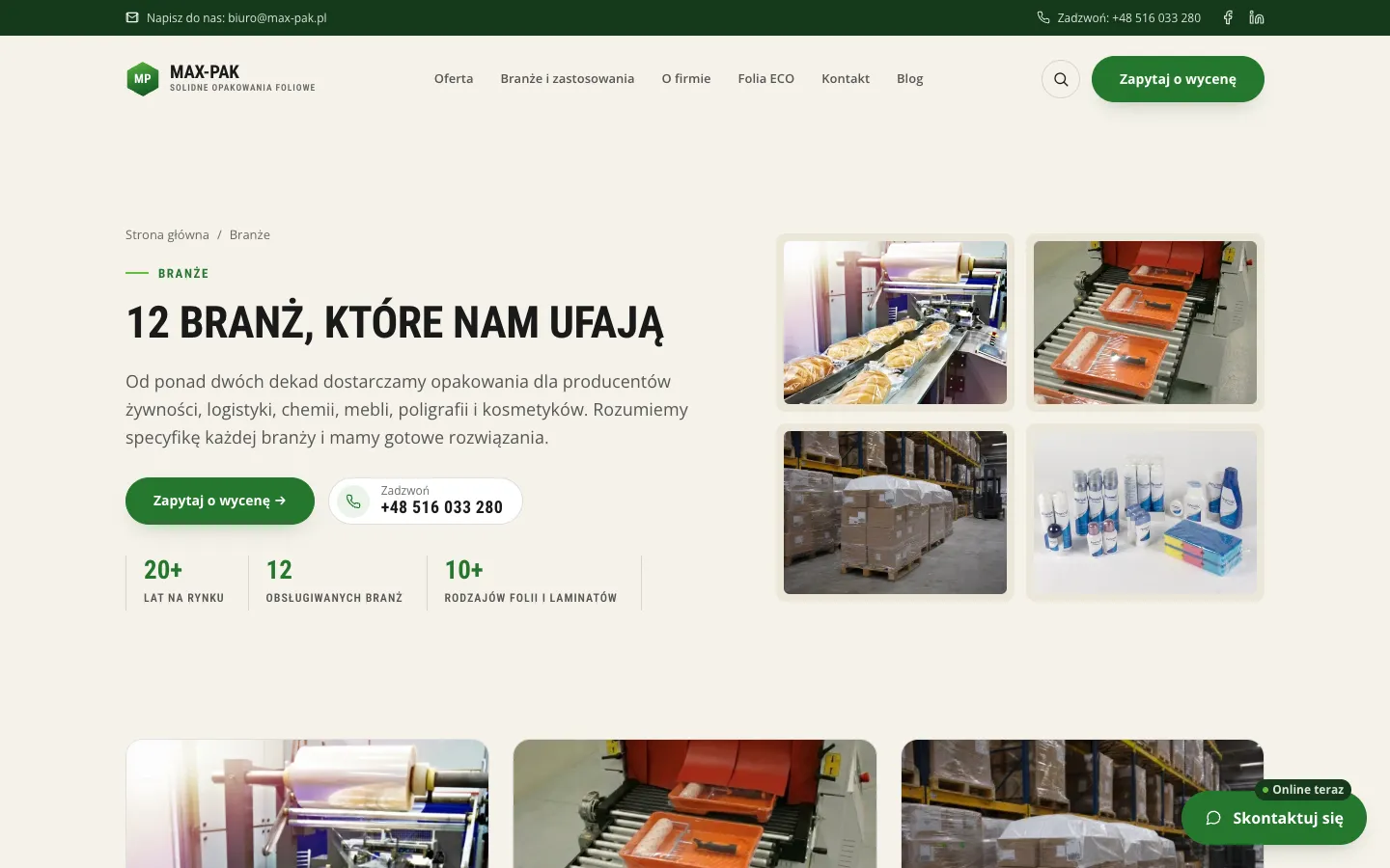 Branże, jeden szablon dla każdej strony branży