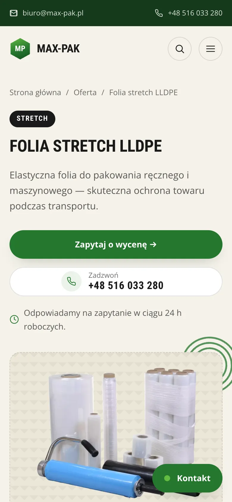 Strona produktu na telefonie