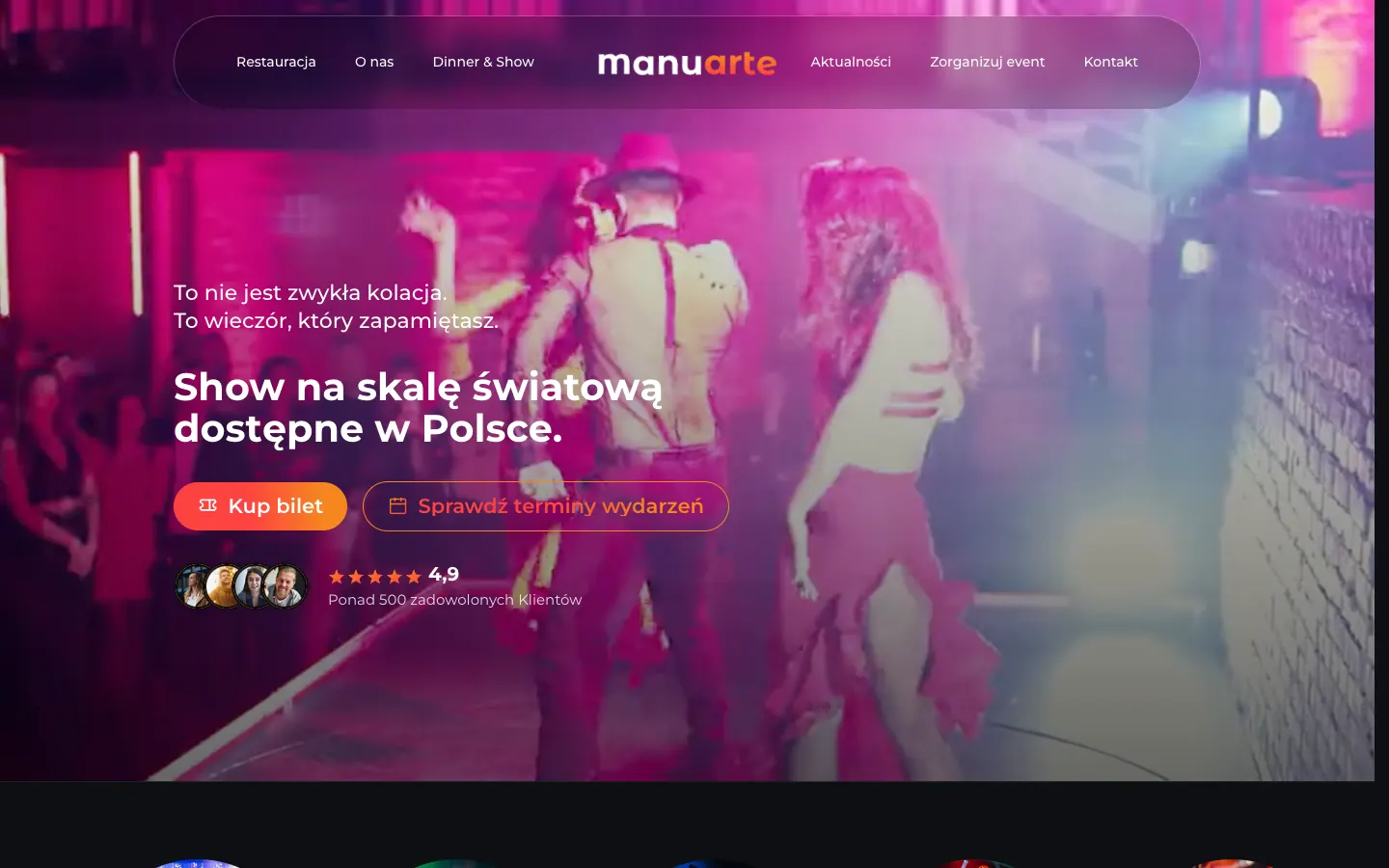 Dinner & Show landing page