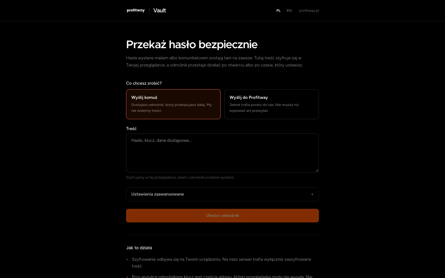 Vault: share a password with the agency without an account